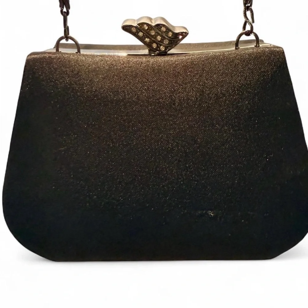 Jessica McClintock Vintage Clutch Shoulder Bag Satin Metal Rhinestone Clasp